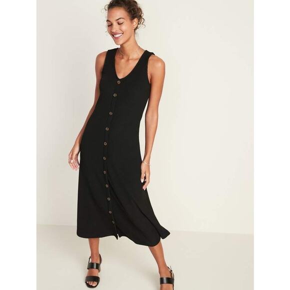 Old Navy Button-Front Detail Rib-Knit Midi Dress - Picture 1 of 12